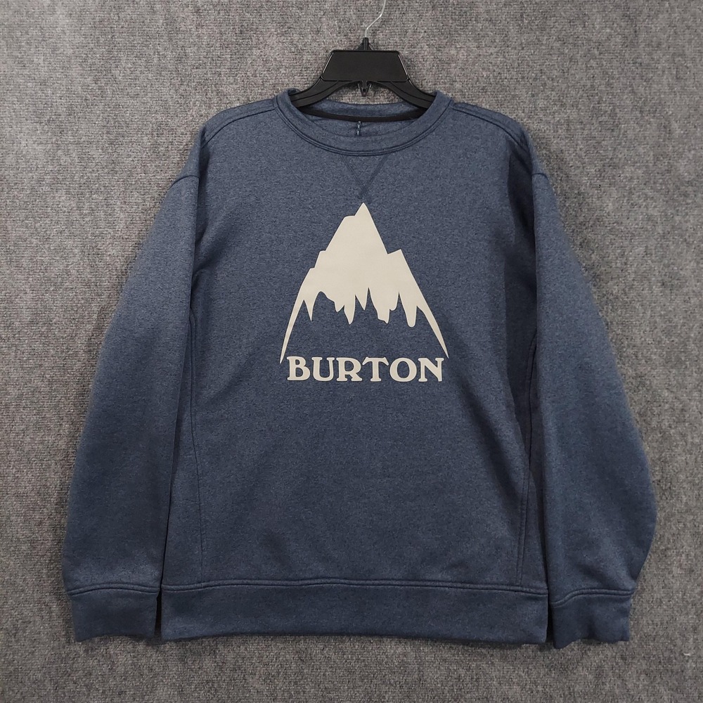 Burton Sweatshirt Mens Small Blue Fleece Pullover Mountain Logo Graphic Outdoor‎